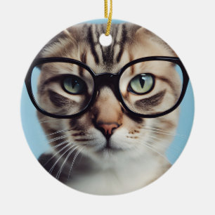 Cat Wearing Glasses Ceramic Ornament