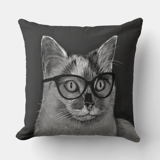 Cat Wearing Glasses Cushion (Front)