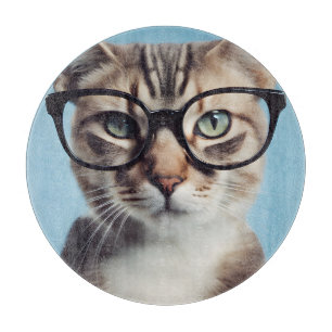 Cat Wearing Glasses Cutting Board