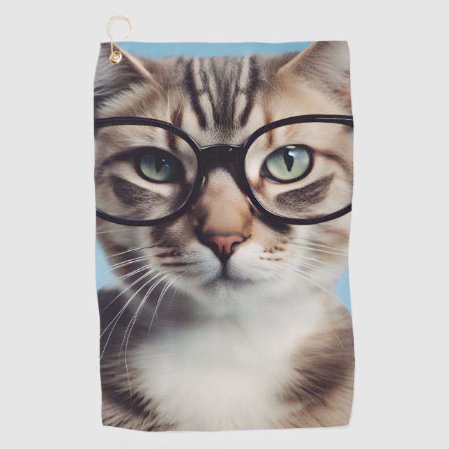 Cat Wearing Glasses Golf Towel (Front)