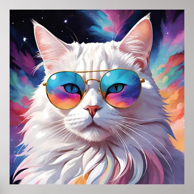 Cat wearing glasses in space poster (Front)