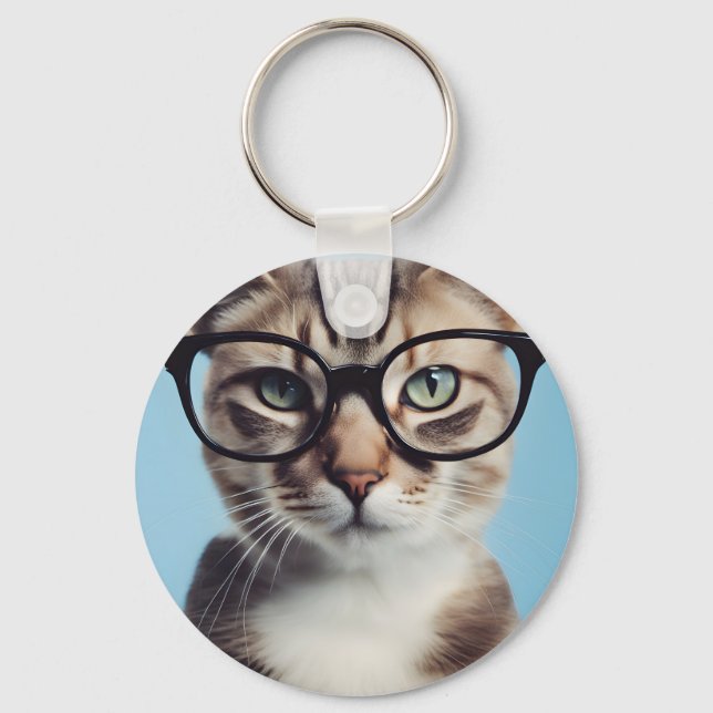 Cat Wearing Glasses Key Ring (Front)