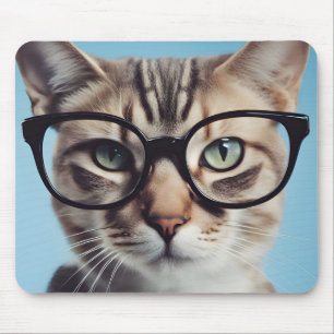 Cat Wearing Glasses Mouse Pad