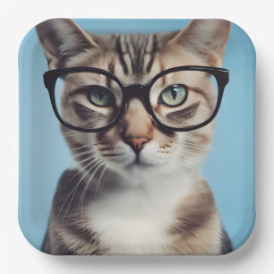Cat Wearing Glasses Paper Plate