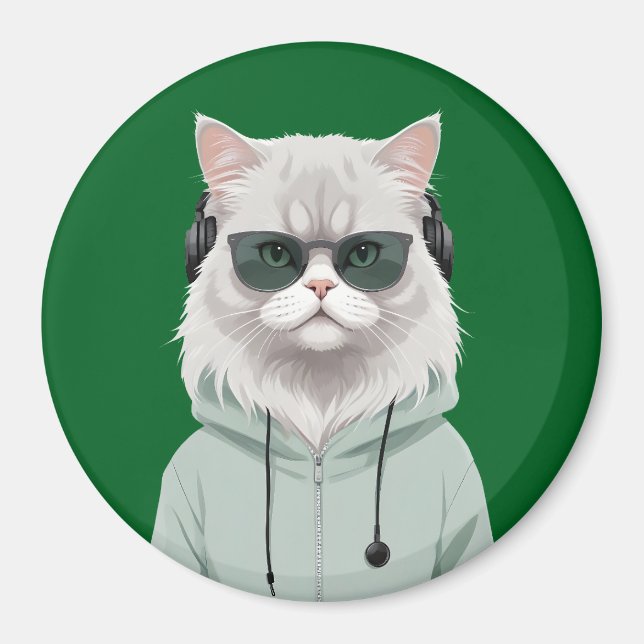 Cat Wearing Hoodie Funny Cool Animal Character Art Magnet (Front)