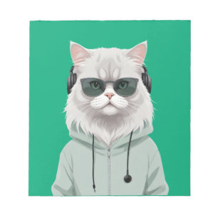 Cat Wearing Hoodie Funny Cool Animal Character Art Notepad