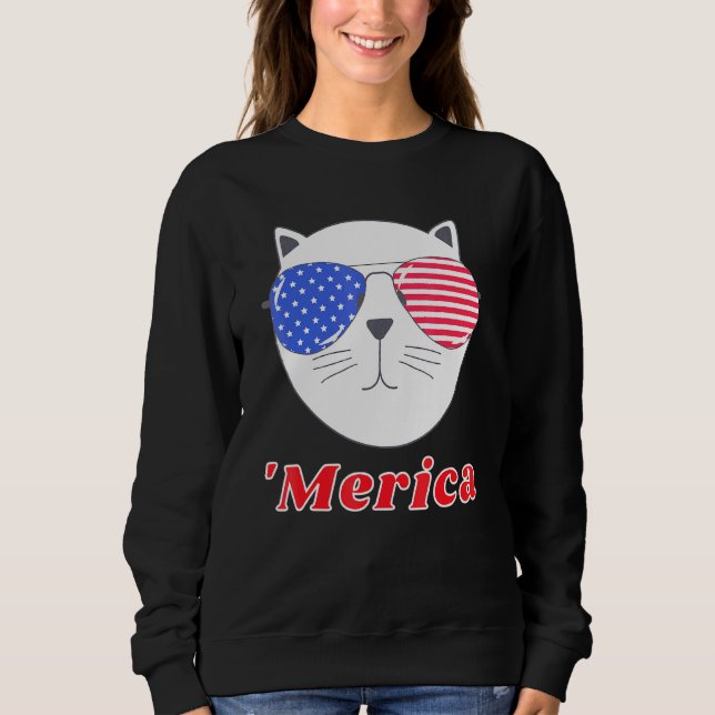 Cat Wearing Merica Sunglasses 4th Of July American Sweatshirt (Front)