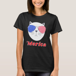 Cat Wearing Merica Sunglasses 4th Of July American T-Shirt