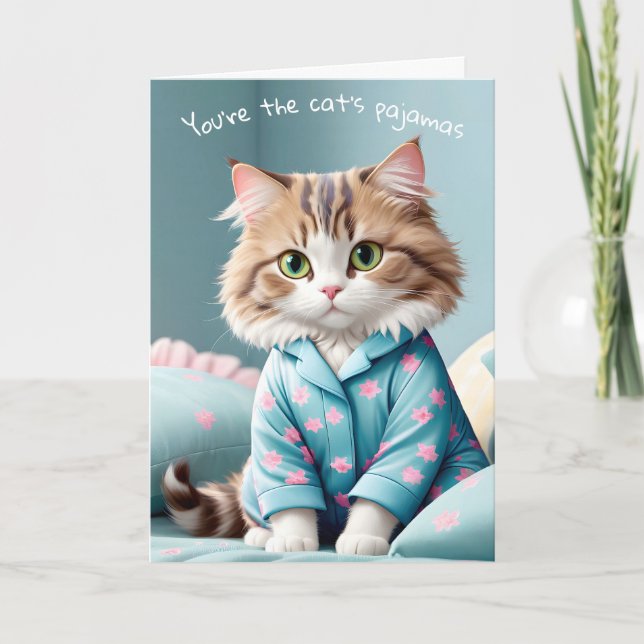 Cat Wearing Pyjamas Thank You Card (Front)