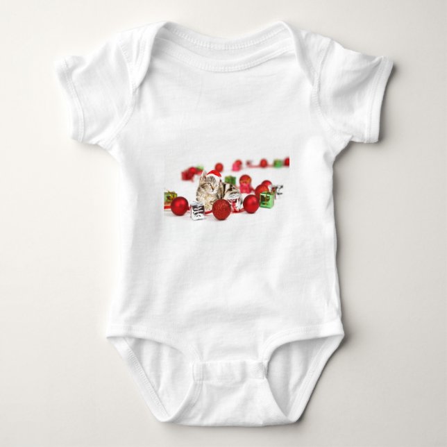 Cat wearing red Santa hat Christmas Ornament Baby Bodysuit (Front)