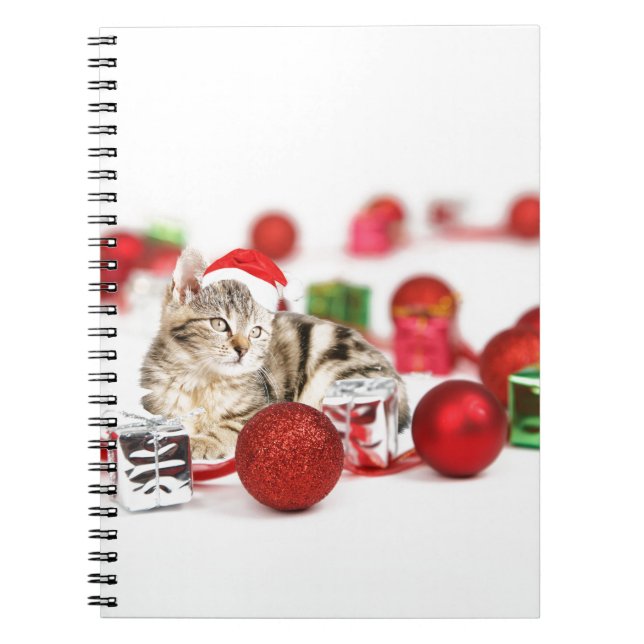 Cat wearing red Santa hat Christmas Ornament Notebook (Front)