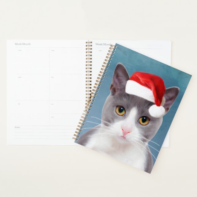 Cat wearing Santa Hat Christmas Portrait Planner (Display)