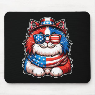 Cat Wearing Sungl USA Flag Patriotic Cute Cat 4th Mouse Pad
