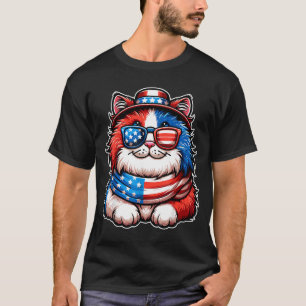 Cat Wearing Sungl USA Flag Patriotic Cute Cat 4th T-Shirt