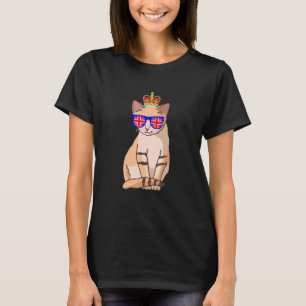 Cat Wearing Sunglasses And Crown England UK Flag T-Shirt