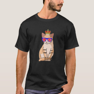 Cat Wearing Sunglasses And Crown England UK Flag T-Shirt