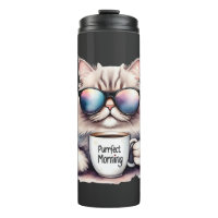 cat wearing sunglasses and holding a coffee mug