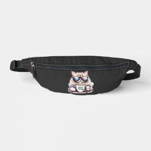 cat wearing sunglasses and holding a coffee mug bum bags