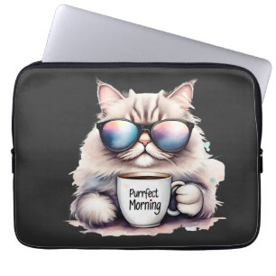 cat wearing sunglasses and holding a coffee mug laptop sleeve