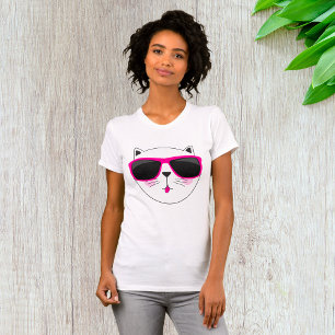 Cat Wearing Sunglasses Pink Eyewear Womens T-Shirt