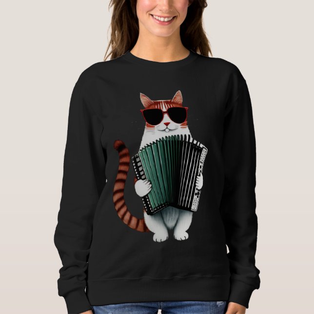 Cat Wearing Sunglasses Playing Accordion Sweatshirt (Front)