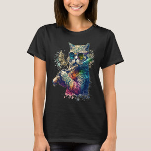 Cat Wearing Sunglasses Playing Flute Colorful Tank
