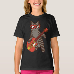 Cat Wearing Sunglasses Playing Guitar Girl T-Shirt