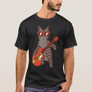 Cat wearing sunglasses playing Guitar Guitarist T-Shirt