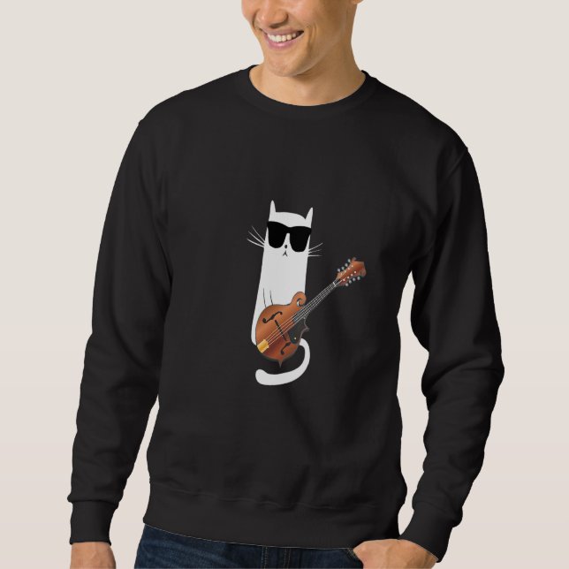Cat Wearing Sunglasses Playing Mandolin Sweatshirt (Front)