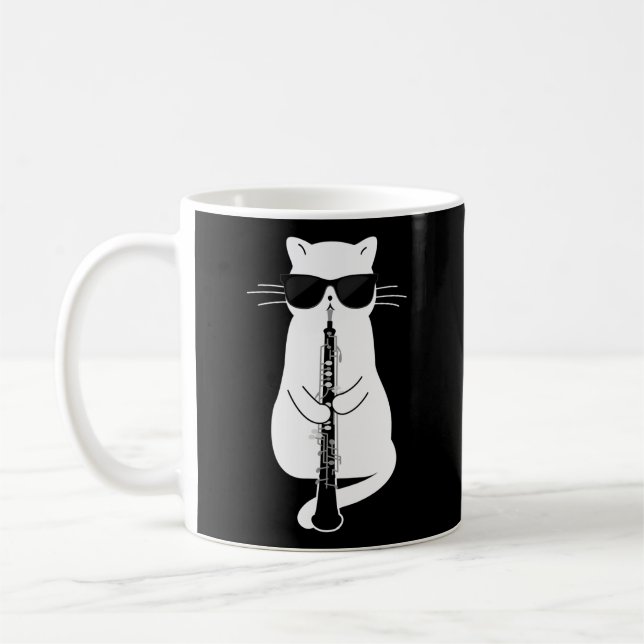 Cat Wearing Sunglasses Playing Oboe Coffee Mug (Left)