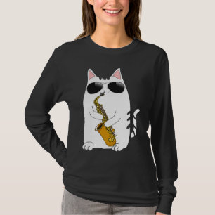 Cat Wearing Sunglasses Playing Saxophone Saxophoni T-Shirt