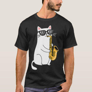 Cat Wearing Sunglasses Playing Saxophone T-Shirt