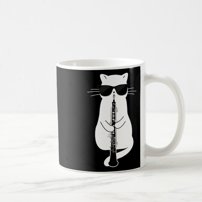 Cat Wearing Sungles Playing Oboe  Coffee Mug (Right)