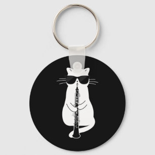 Cat Wearing Sungles Playing Oboe Key Ring