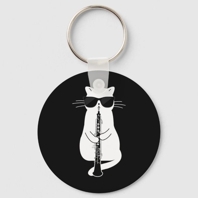 Cat Wearing Sungles Playing Oboe  Key Ring (Front)