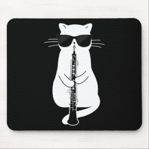 Cat Wearing Sungles Playing Oboe Mouse Pad