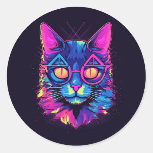 Cat Wearing Triangle Glasses Classic Round Sticker