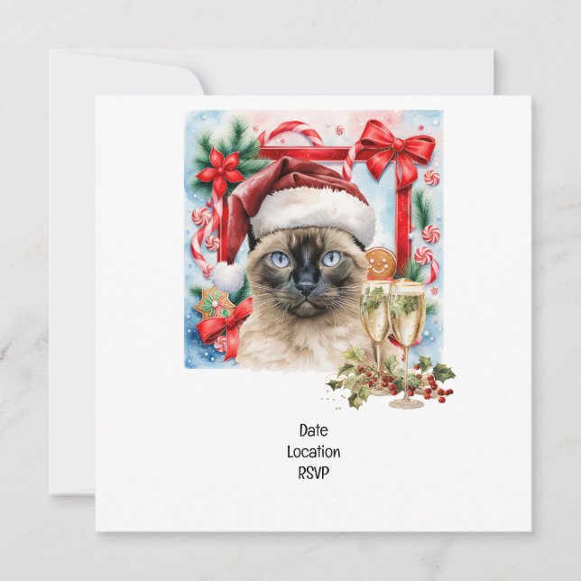 Cat wears Santa Hat for Christmas themed Party  Save The Date (Front)