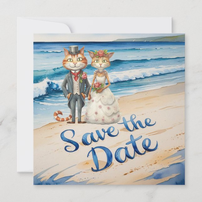 Cat Wedding Beach Wedding Themed Save The Date (Front)
