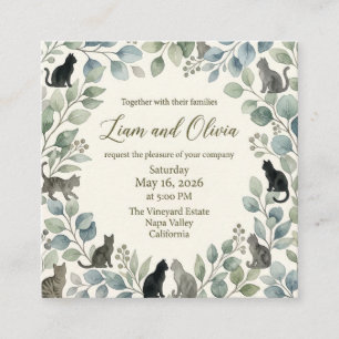 Cat Wedding Invitation -Botanical Watercolor