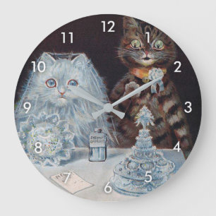 Cat Wedding, Marriage, Bride, Louis Wain Large Clock