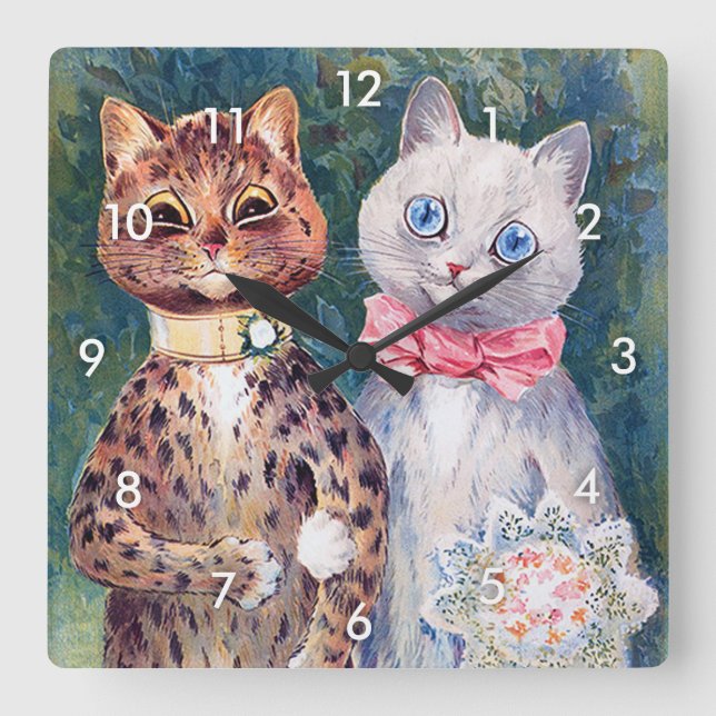 Cat Wedding, Marriage, Bride, Louis Wain Square Wall Clock (Front)