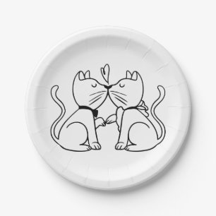 Cat Wedding Party Engagement Bridal Shower Black Paper Plate