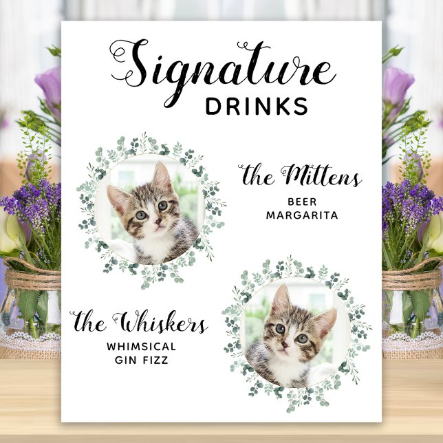 Cat Wedding Signature Drinks Custom 2 Pet Photo Poster (Creator Uploaded)