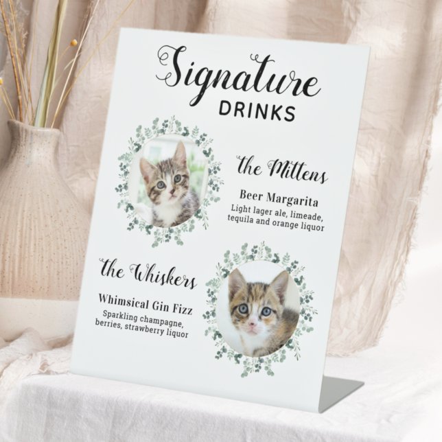 Cat Wedding Signature Drinks Custom Cocktail Bar Pedestal Sign (Creator Uploaded)