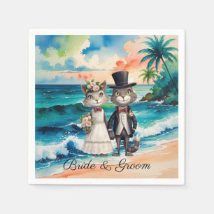 Cat Wedding with Bride and Groom Beach themed Napkin