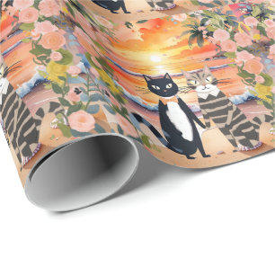 Cat Wedding with Bride and Groom beach themed Wrapping Paper