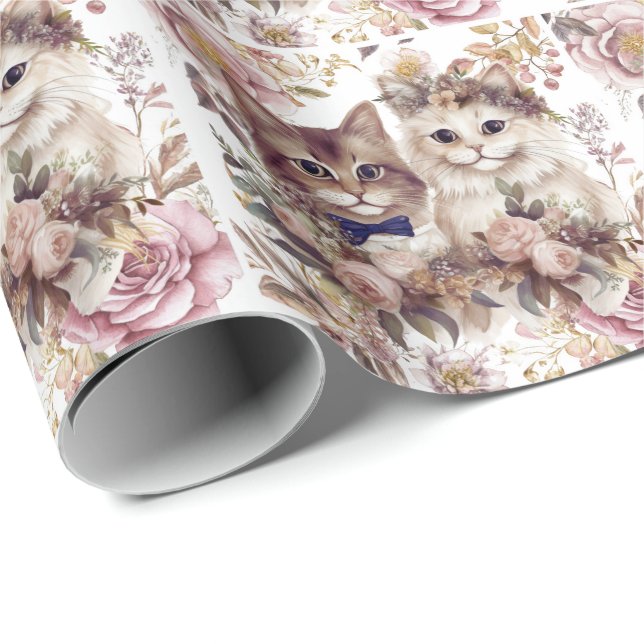 Cat Wedding with Bride and Groom  Wrapping Paper (Roll Corner)