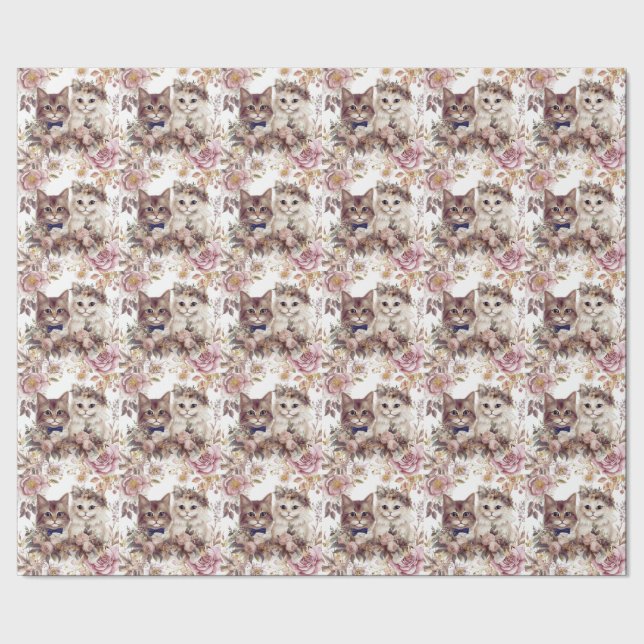 Cat Wedding with Bride and Groom  Wrapping Paper (Seam)