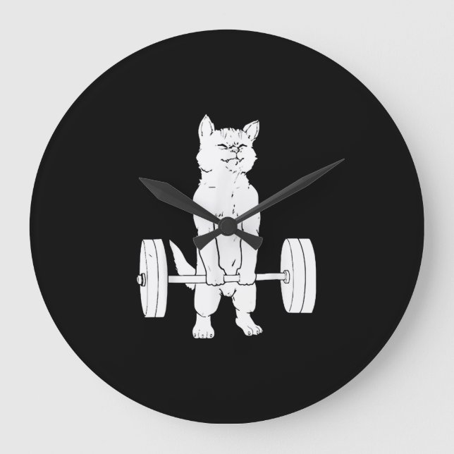 Cat Weightlifting And Gym Large Clock (Front)